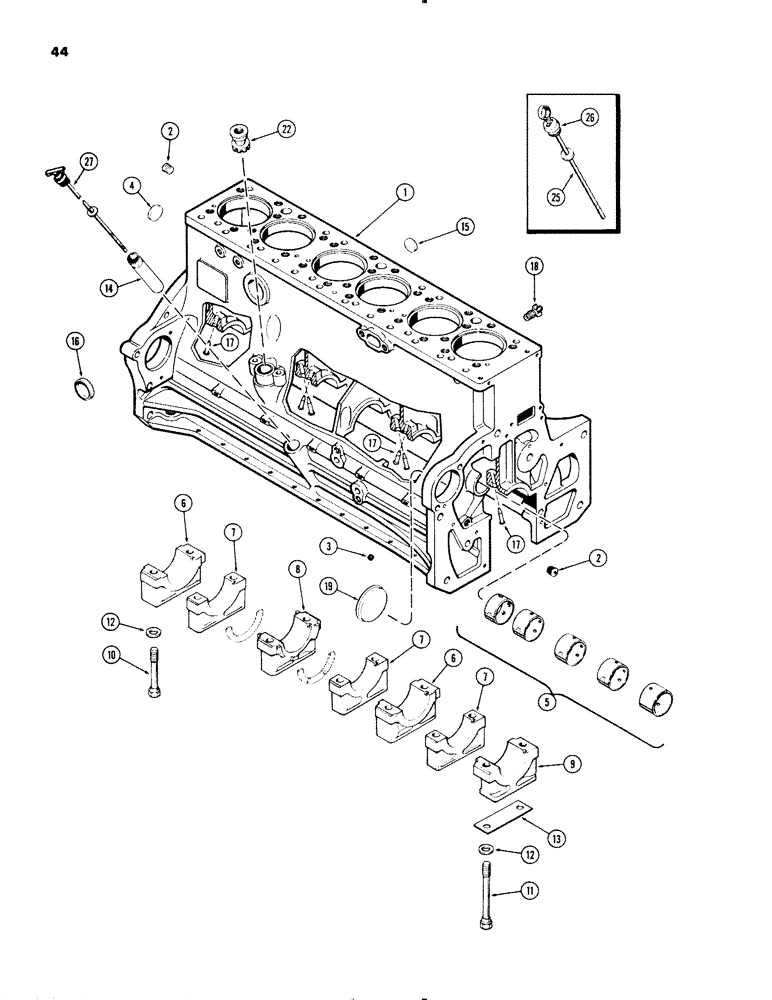 Схема запчастей Case IH 1270 - (044) - CYLINDER BLOCK ASSEMBLY, (451 BDT) DIESEL ENGINE, FIRST USED ENGINE SERIAL NUMBER 2555990 (02) - ENGINE