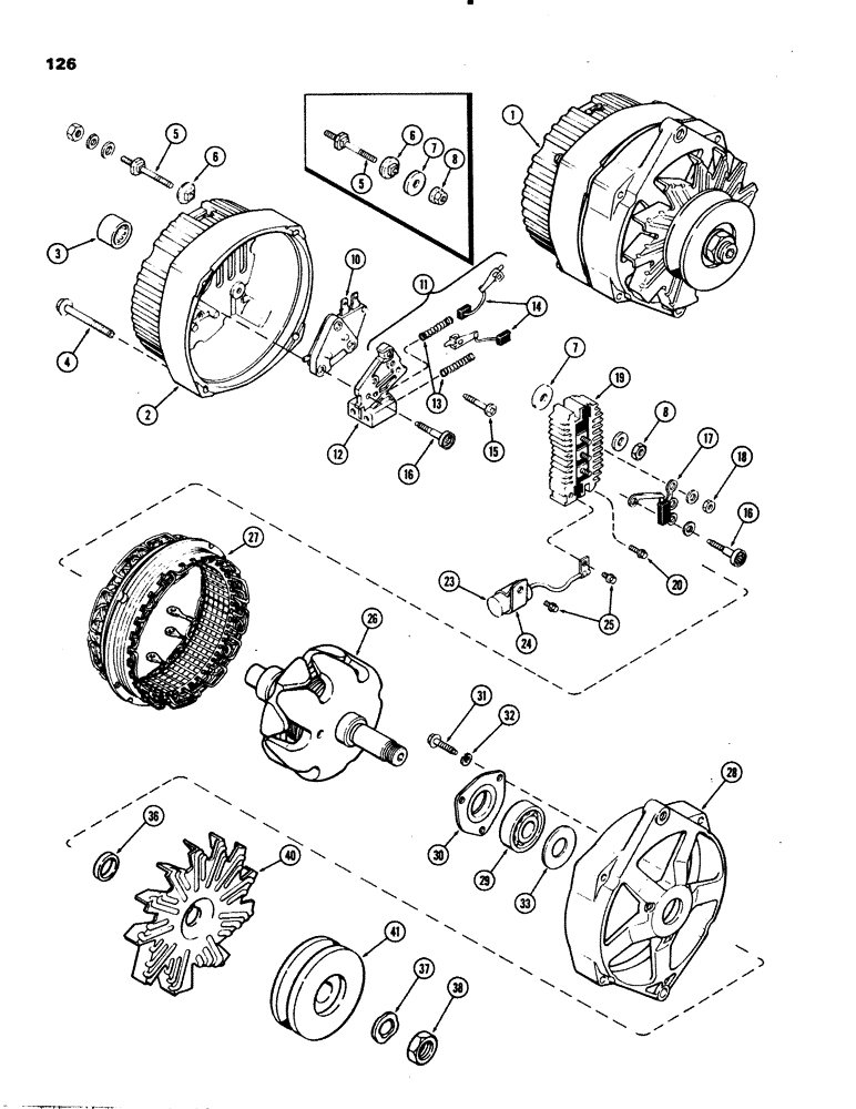 Схема запчастей Case IH 1070 - (0126) - A147159 ALTERNATOR, 61 AMP DELCO-REMY, USED TRACTOR SER. NO. 8816812 TO 8817164 & 8817283 & AFTER (04) - ELECTRICAL SYSTEMS