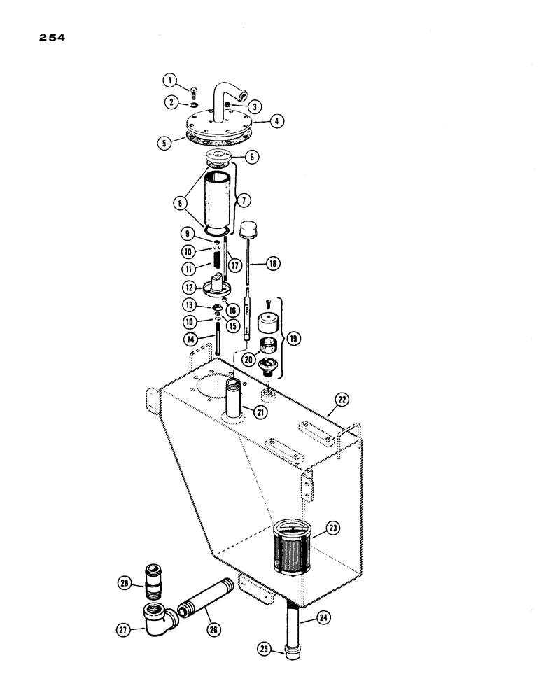 Схема запчастей Case IH 1200 - (254) - HYDRAULIC OIL RESERVOIR AND FILTER (08) - HYDRAULICS