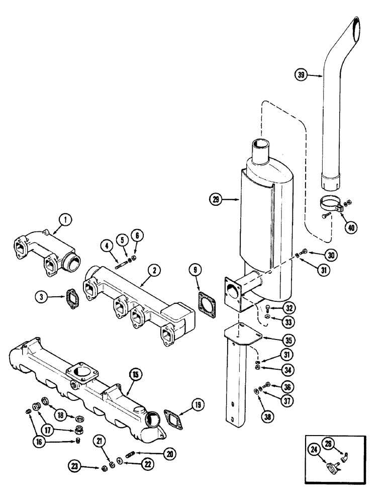 Схема запчастей Case IH 2090 - (2-16) - INTAKE AND EXHAUST MANIFOLD, 504BD DIESEL ENGINE (02) - ENGINE