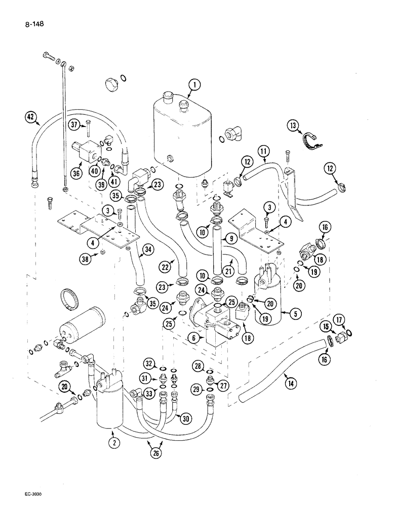 Схема запчастей Case IH 1680 - (8-148) - HYDRAULICS HOSES-FILTERS-AUXILIARY PUMP, HEADER LIFT & REEL DRIVE, P.I.N. JJC0117060 & AFTER (07) - HYDRAULICS