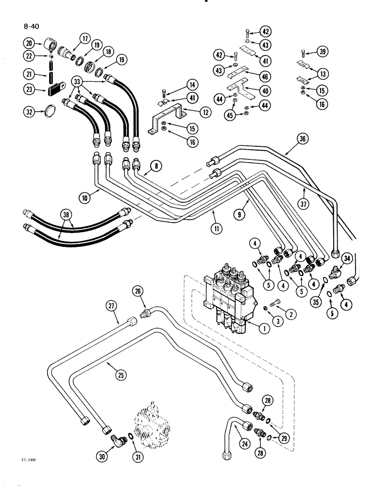 Схема запчастей Case IH 2096 - (8-040) - REMOTE VALVE, HOSES AND COUPLINGS, THREE CIRCUIT SYSTEM (08) - HYDRAULICS