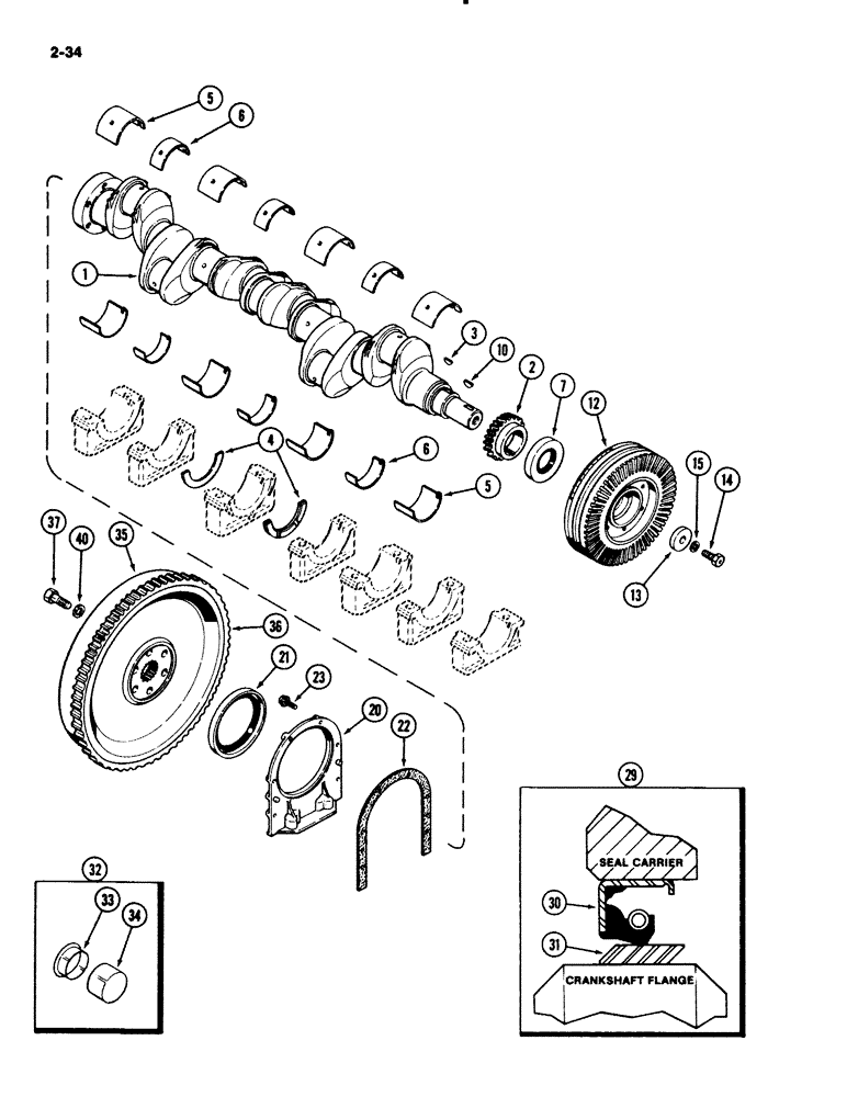 Схема запчастей Case IH 2294 - (2-034) - CRANKSHAFT AND FLYWHEEL, 504BDT DIESEL ENGINE (02) - ENGINE