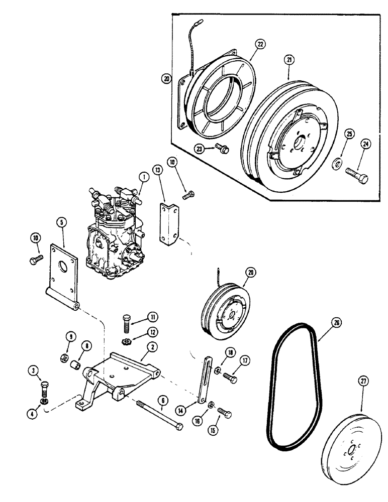 Схема запчастей Case IH 2390 - (9-410) - AIR CONDITIONING, COMPRESSOR MOUNTING AND DRIVE, P.I.N.9906496 AND AFTER (09) - CHASSIS/ATTACHMENTS