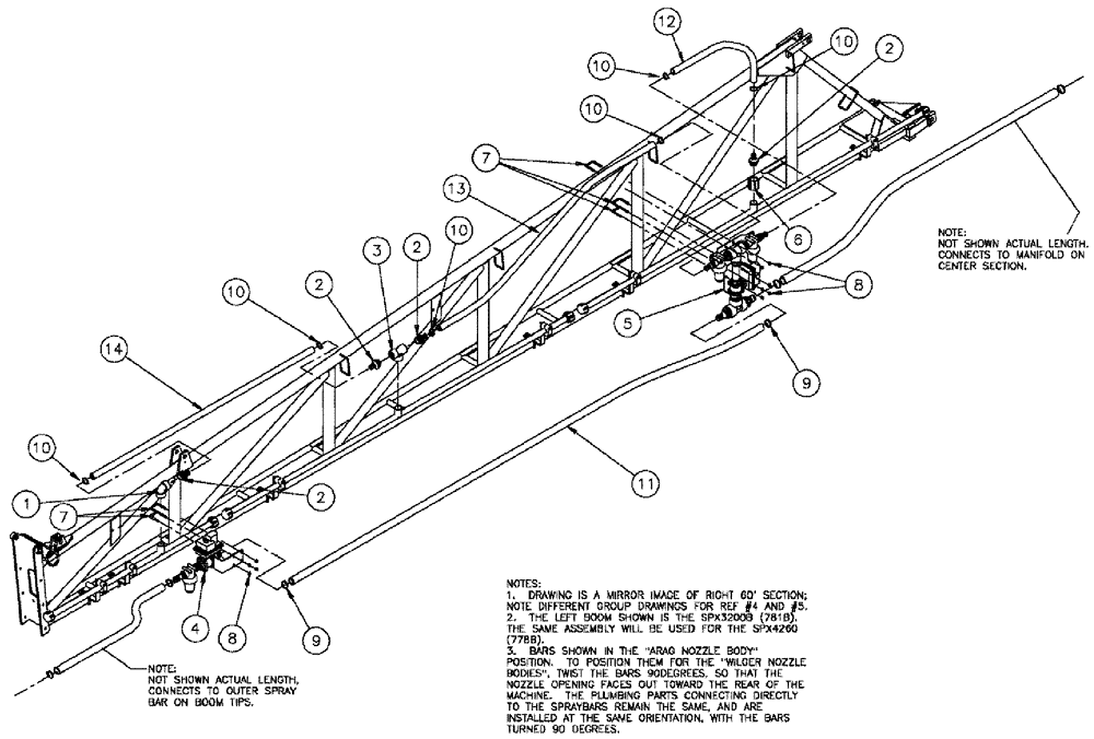 Схема запчастей Case IH SPX3310 - (09-021) - BOOM PLUMBING GROUP, 5 SECTION MID, L.H. Liquid Plumbing