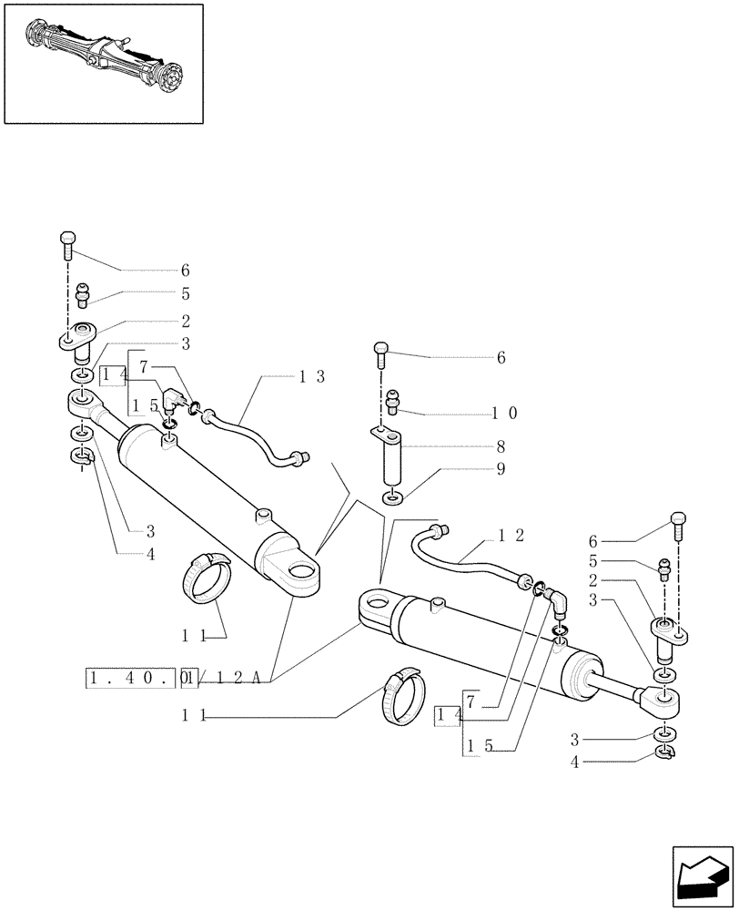 Схема запчастей Case IH MAXXUM 110 - (1.40. 0/12) - 4WD (CL.3) FRONT AXLE WITH LIMITED SLIP DIFF. LOCK - CYLINDERS (04) - FRONT AXLE & STEERING