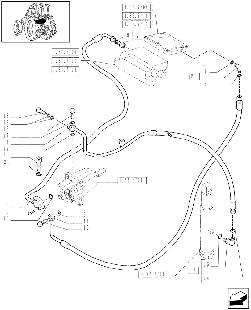 Схема запчастей Case IH MAXXUM 100 - (1.82.1/06[02]) - 2/3/4 CONTROL VALVES CCLS (MDC) - LIFTER, LINES (VAR.332849-334844-335845) (07) - HYDRAULIC SYSTEM