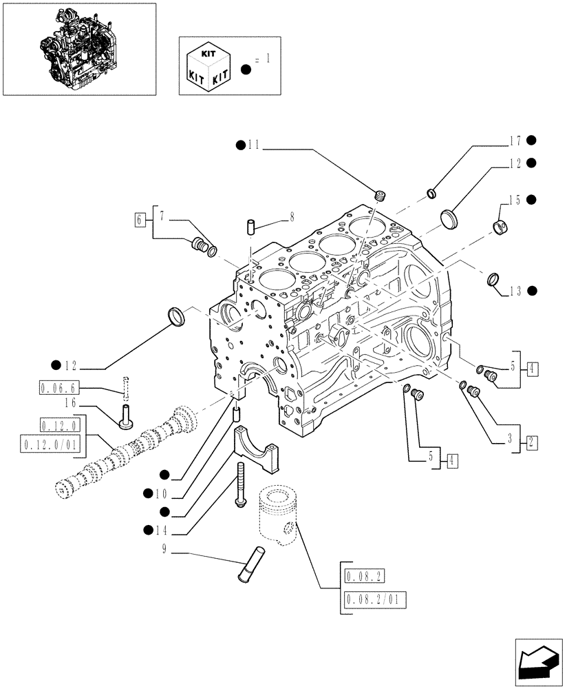 Схема запчастей Case IH MAXXUM 110 - (0.04.0) - CRANKCASE (STD + VAR.330003-332115-332116) (01) - ENGINE