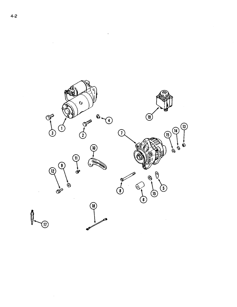 Схема запчастей Case IH 1120 - (4-02) - STARTER MOUNTING, ALTERNATOR MOUNTING, GLOW PLUG (04) - ELECTRICAL SYSTEMS