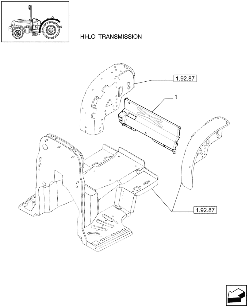 Схема запчастей Case IH JX1075N - (1.92.87/10) - (VAR.494) REAR MUDGUARDS IN UPPER POSITION - PARTITION - L/CAB (10) - OPERATORS PLATFORM/CAB