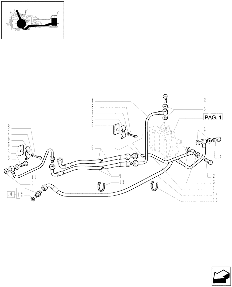 Схема запчастей Case IH JX1100U - (1.82.7/16[02]) - (VAR.389/1) TWO FRONT CONTROL VALVES FOR REAR "BOSCH" CONTROL VALVES - PIPES - D4936 (07) - HYDRAULIC SYSTEM