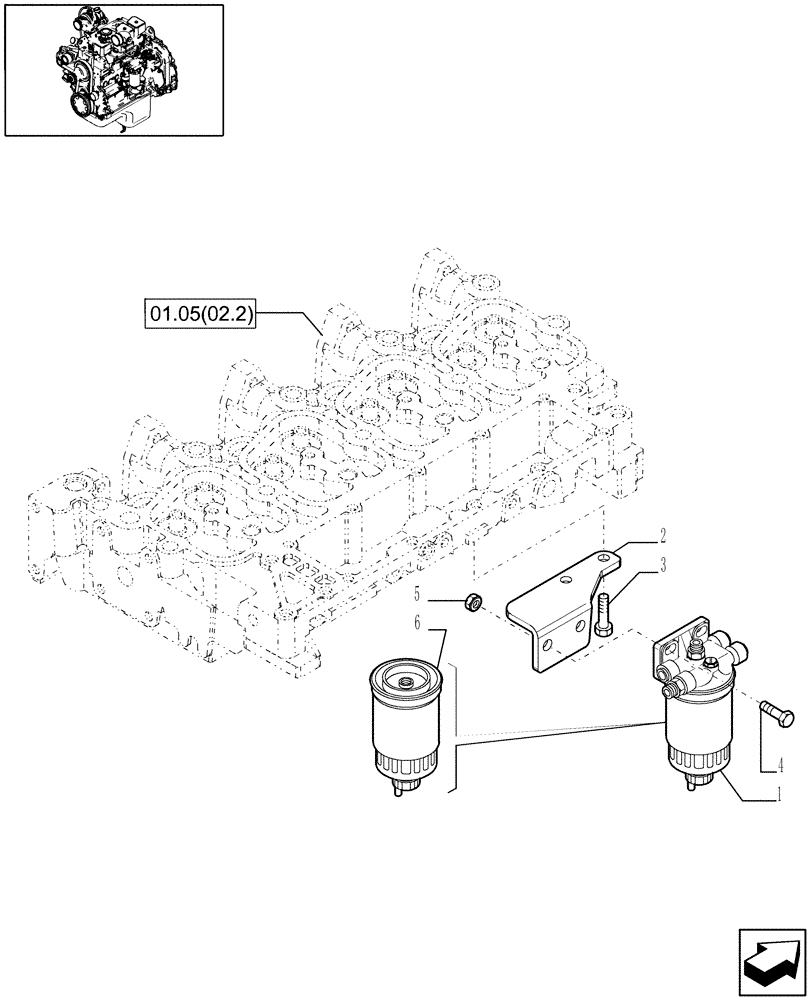 Схема запчастей Case IH WDX1002S - (01.11[02.6]) - FUEL FILTER (01) - ENGINE