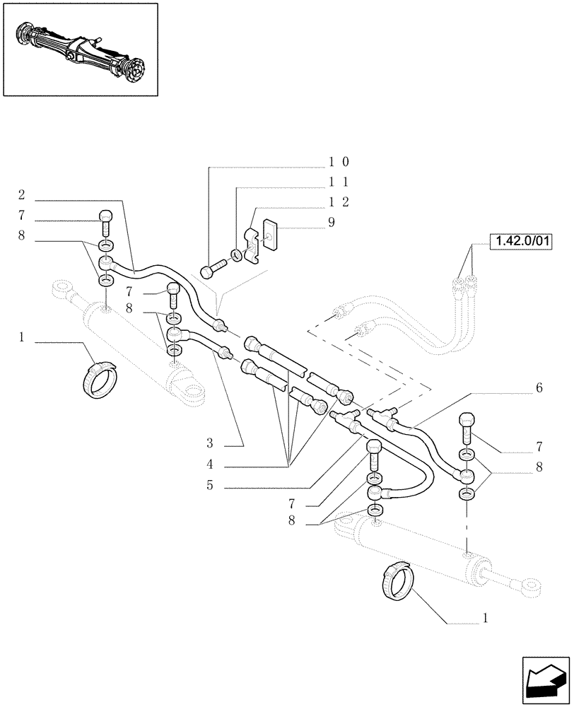 Схема запчастей Case IH JX1080U - (1.40. 8/08) - (VAR.415) FRONT AXLE CL. 2/BRAKE, FRONT MUDGARD HYDR. DIFF. LOCK. HYDR.TRANSM. - POWER STEER. CYLIN. (04) - FRONT AXLE & STEERING