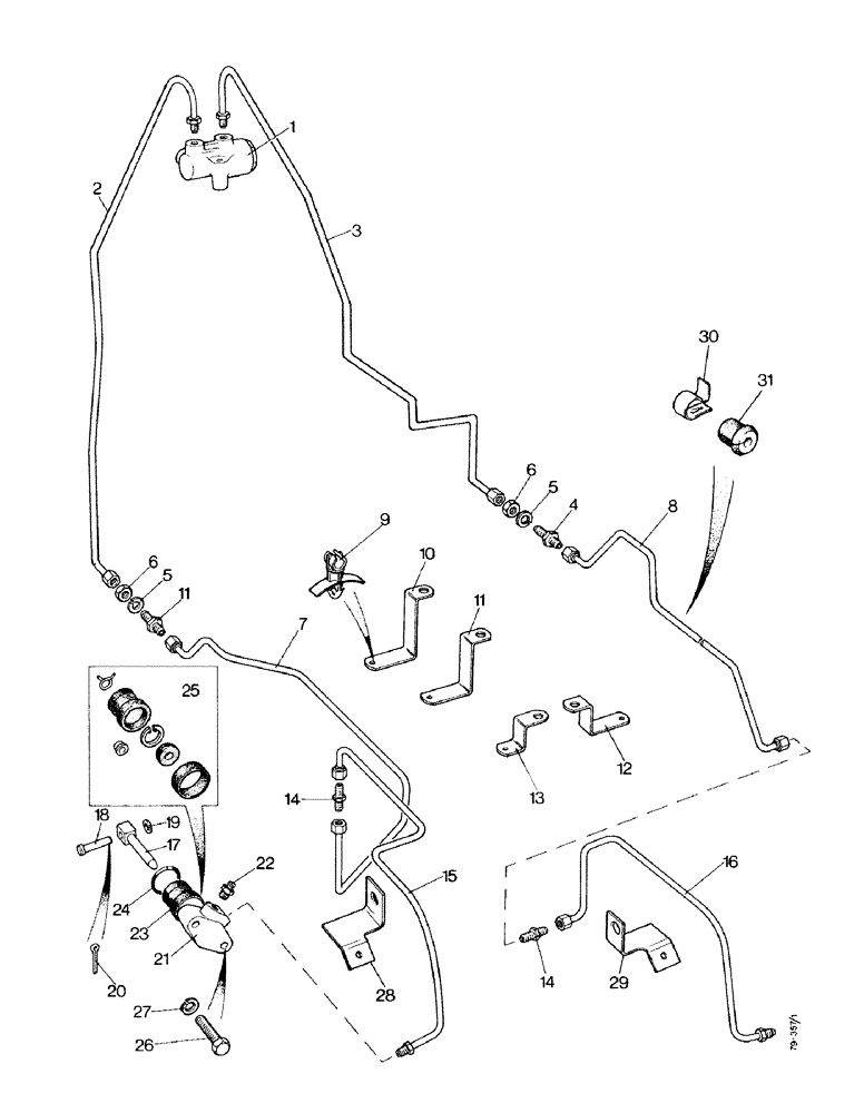 Схема запчастей Case IH 1490 - (J06-1) - BRAKE PIPES AND SLAVE CYL. FOR TRAC., W/ DISC BRAKES, LOW PROFILE SYNCROMESH, LOW PROFILE PWR-SHIFT (5.1) - BRAKES