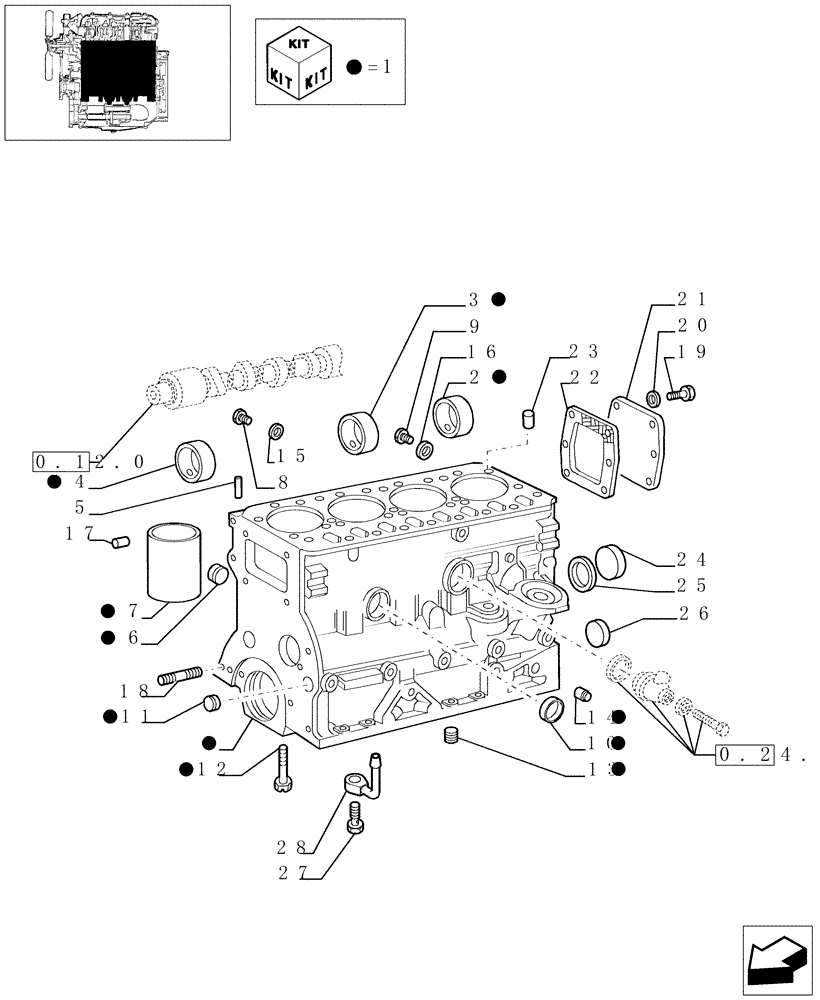 Схема запчастей Case IH JX95 - (0.04.0/03) - CRANKCASE AND CYLINDERS (01) - ENGINE