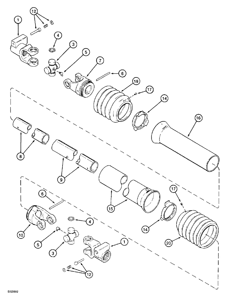 Схема запчастей Case IH 2044 - (9A-10) - SHIELDED TELESCOPING SHAFT, GEAR BOX TO GEAR BOX, 2044 COTTON PICKER (13) - PICKING SYSTEM