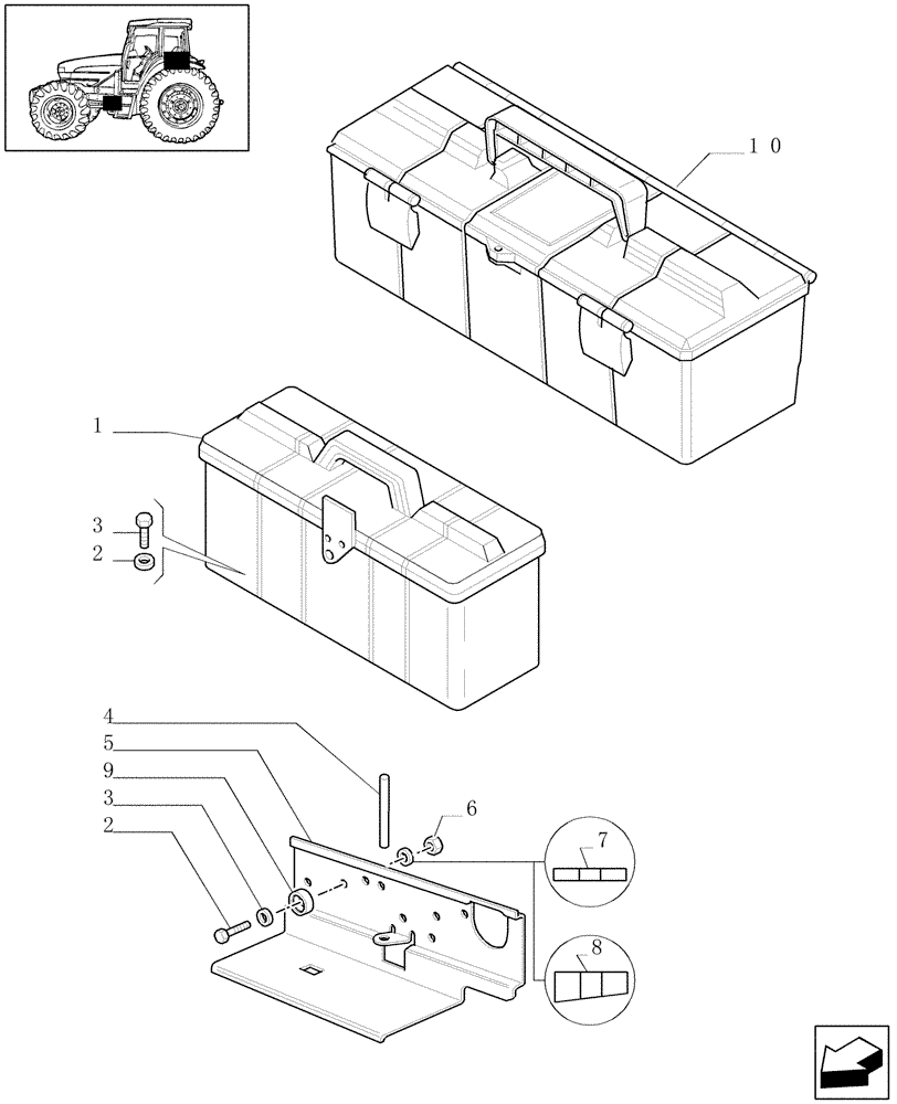 Схема запчастей Case IH JX1060C - (1.90.5[02]) - TOOL BOX - D4945 (10) - OPERATORS PLATFORM/CAB