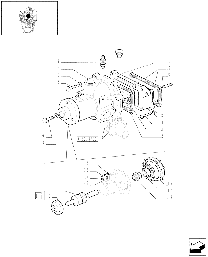 Схема запчастей Case IH JX90 - (0.32.0/02) - (VAR.319-747) TTF ENGINE TIER2 - WATER PUMP (01) - ENGINE