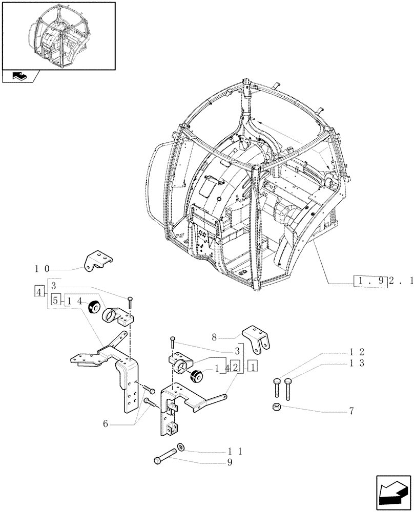 Схема запчастей Case IH MAXXUM 120 - (1.92.6/01[01]) - CABIN SUSPENSION - FRONT SUPPORTS (VAR.330658-331658) (10) - OPERATORS PLATFORM/CAB