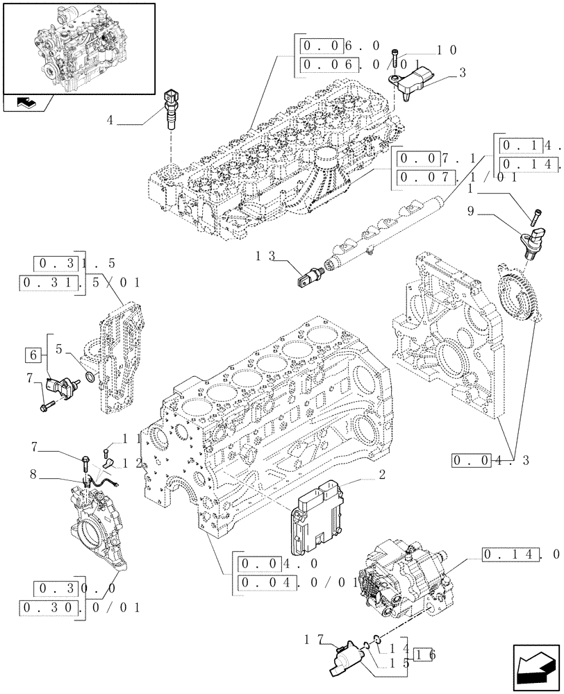 Схема запчастей Case IH MAXXUM 120 - (1.75.0[01]) - ENGINE SENSORS AND ELECTRONIC UNIT (06) - ELECTRICAL SYSTEMS