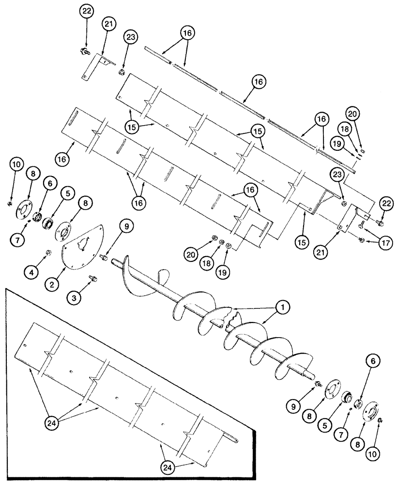 Схема запчастей Case IH 2388 - (09E-05) - AUGERS - GRAIN TANK, LOWER (17) - GRAIN TANK & UNLOADER