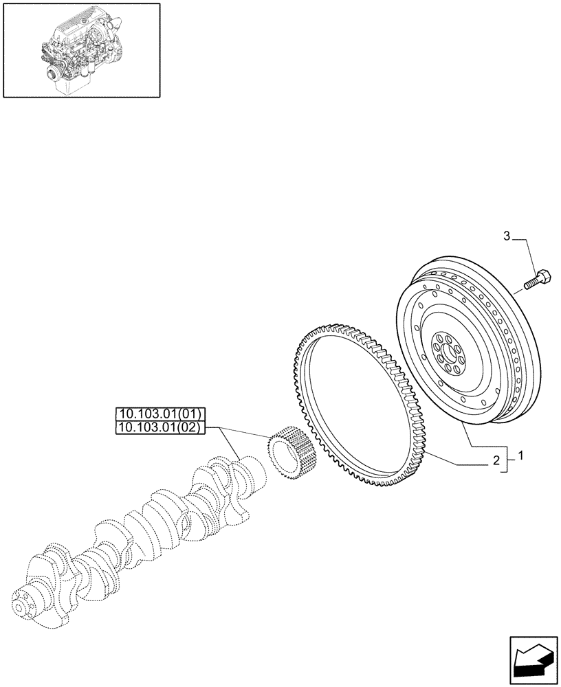 Схема запчастей Case IH 9120 - (10.103.03[03]) - FLYWHEEL - 9120 (10) - ENGINE