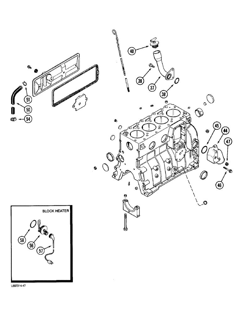 Схема запчастей Case IH 6000 - (2-51A) - CYLINDER BLOCK, 4-390 ENGINE (02) - ENGINE