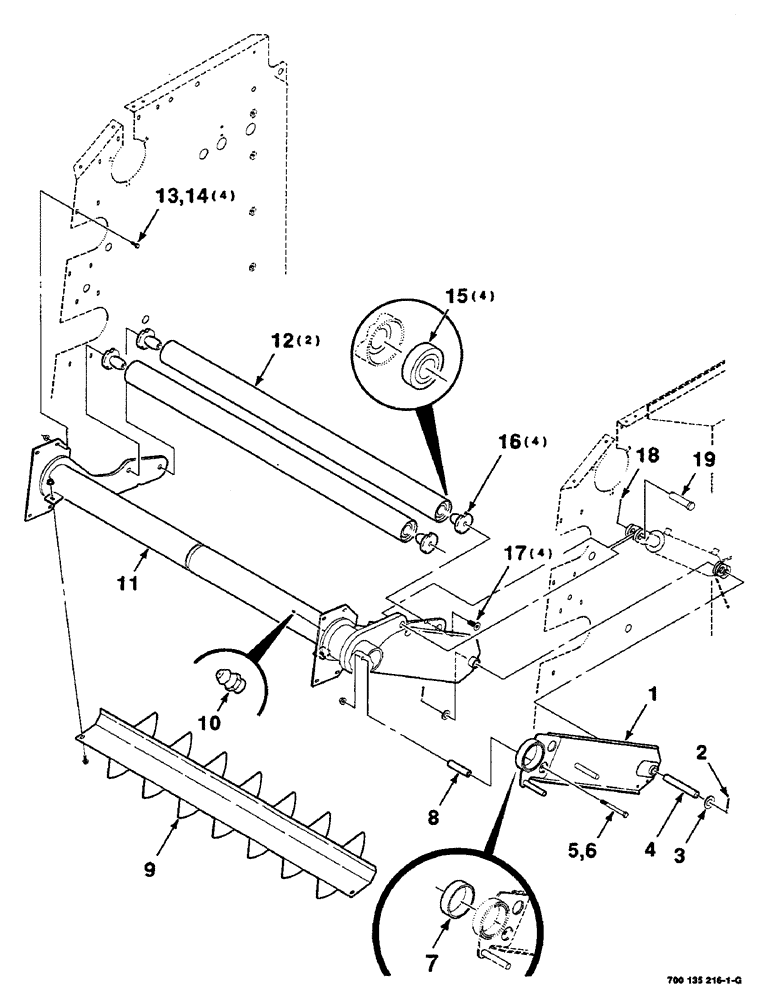 Схема запчастей Case IH RS551 - (6-12) - BELT TENSIONING ROLLER ASSEMBLY (14) - BALE CHAMBER