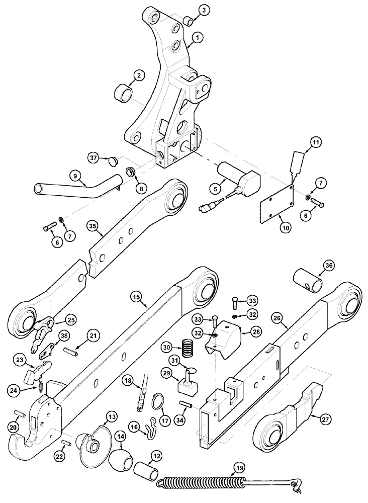 Схема запчастей Case IH MX150 - (09-59) - HITCH LOWER LIFT LINKS (37) - HITCHES, DRAWBARS & IMPLEMENT COUPLINGS