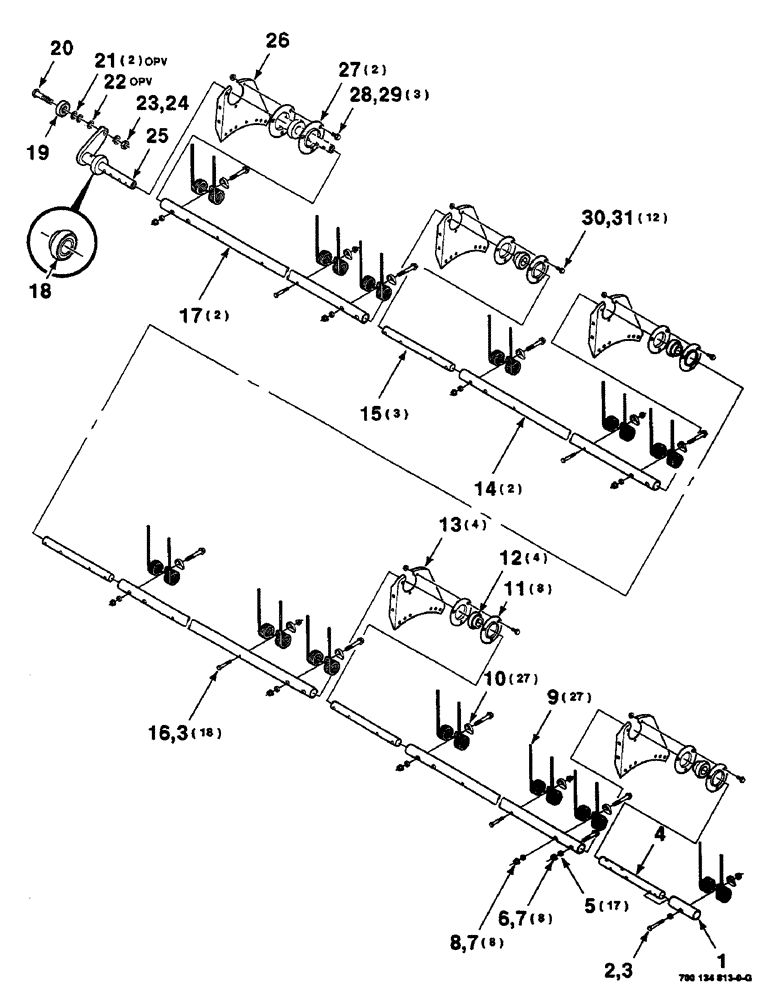 Схема запчастей Case IH 625 - (6-14) - TINE TUBE ASSEMBLY, 18 FOOT, TINE TUBE ASSEMBLY A (58) - ATTACHMENTS/HEADERS