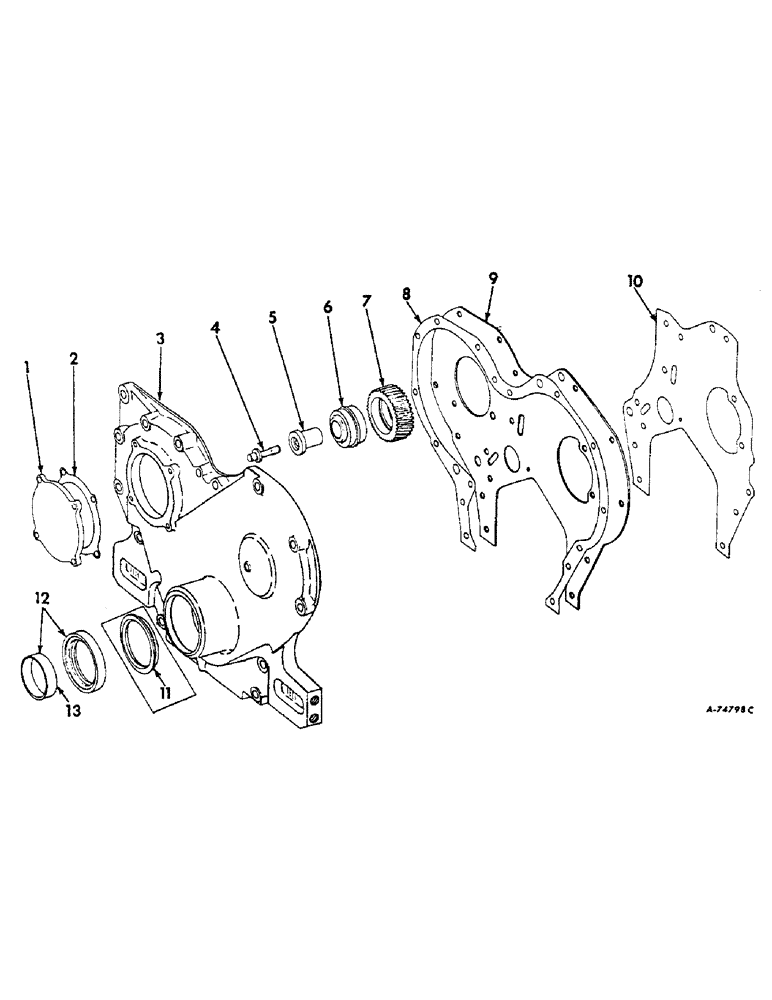 Схема запчастей Case IH 806 - (D-07) - DIESEL ENGINE, CRANKCASE FRONT COVER AND IDLER GEAR, ENGINE SERIAL NO. D361 23978 AND BELOW (01) - ENGINE