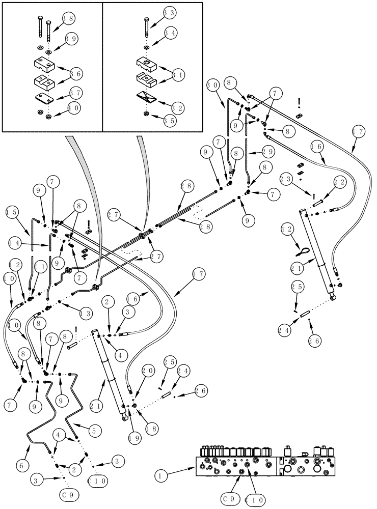 Схема запчастей Case IH CPX610 - (08-16) - BASKET DOOR CYLINDER SYSTEM - BSN JJC0250100 (07) - HYDRAULICS