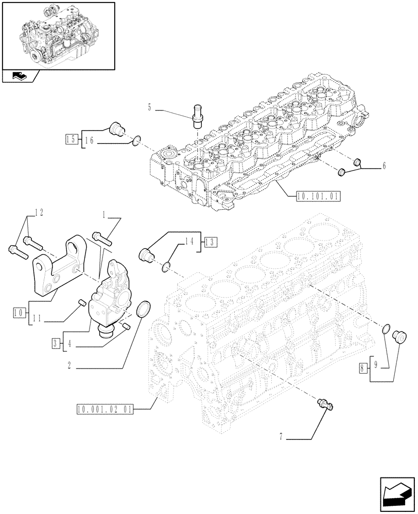 Схема запчастей Case IH F4HE9684J J100 - (10.402.01[01]) - PIPING - ENGINE COOLING SYSTEM (2855619 - 2856257 - 2855445 - 2855824 - 4891480) 