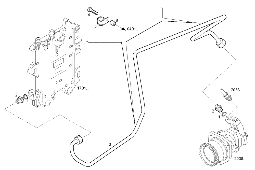 Схема запчастей Case IH F3CE0684B E005 - (2031.016) - FUEL LINES - INLET TO FUEL PUMP 