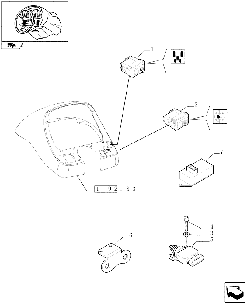 Схема запчастей Case IH FARMALL 90 - (1.91.1/01) - ELECTROHYDRAULIC DIFFERENTIAL LOCK CONTROL - SWITCHES & CONTROLS (VAR.330384-743909) (10) - OPERATORS PLATFORM/CAB