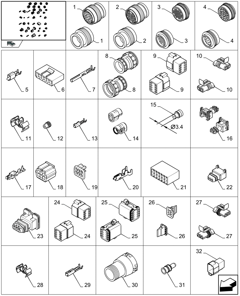 Схема запчастей Case IH LB333P - (06.801[04]) - CONNECTORS - FROM 84400775 TO 84806918 (06) - ELECTRICAL SYSTEMS