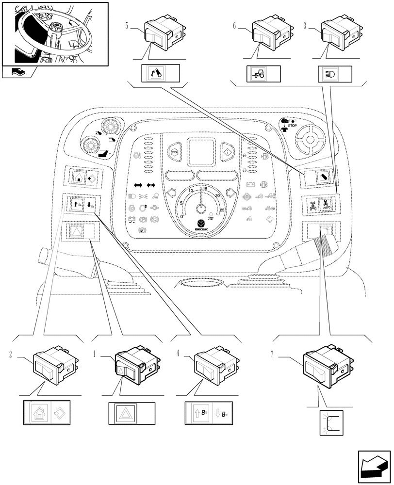 Схема запчастей Case IH FARMALL 75C - (1.91.1[01]) - SWITCH AND RELATED PARTS (10) - OPERATORS PLATFORM/CAB