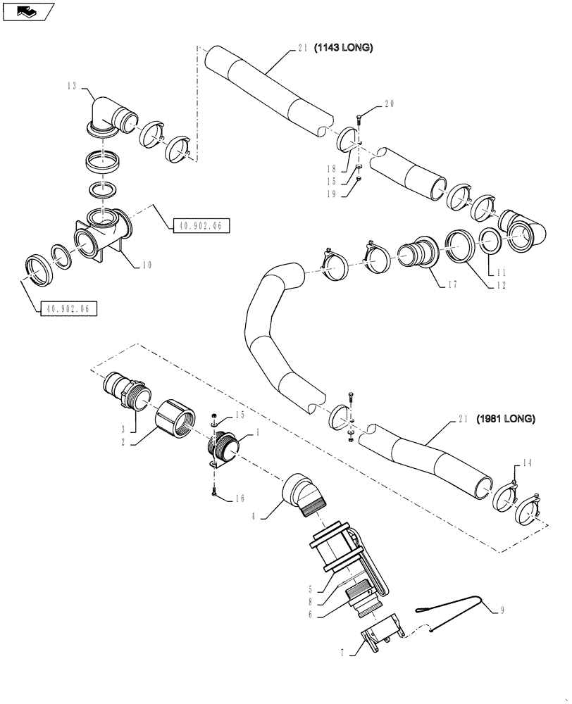 Схема запчастей Case IH 4430 - (40.902.21[01 ]) - OPTIONAL FRONT FILL SERIAL NUMBER YDT034818 AND BEFORE (40 ) - PLUMBING