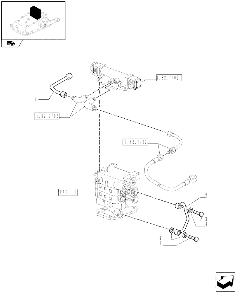 Схема запчастей Case IH FARMALL 75C - (1.82.7/08[03]) - 2 REAR REMOTE VALVES FOR MID-MOUNT AND EDC - PIPES (VAR.333108) (07) - HYDRAULIC SYSTEM