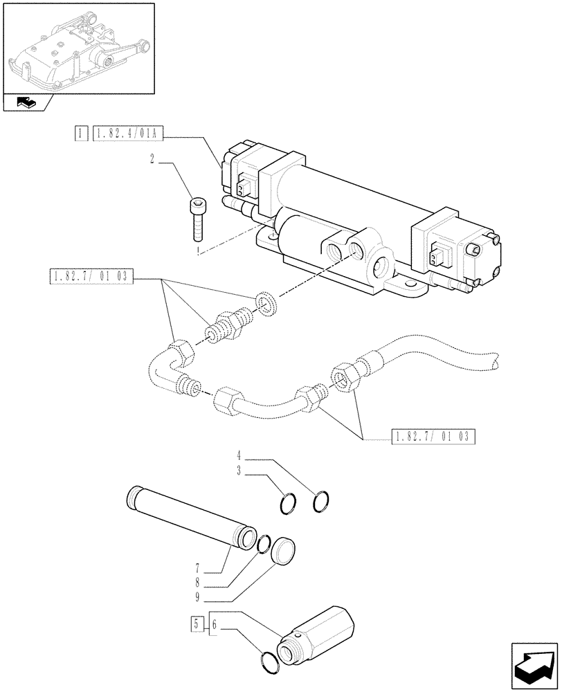 Схема запчастей Case IH FARMALL 95N - (1.82.4/01) - ELECTRONIC LIFT - VALVE AND RELEVANT PARTS (VAR.331832-332832 / 743523) (07) - HYDRAULIC SYSTEM