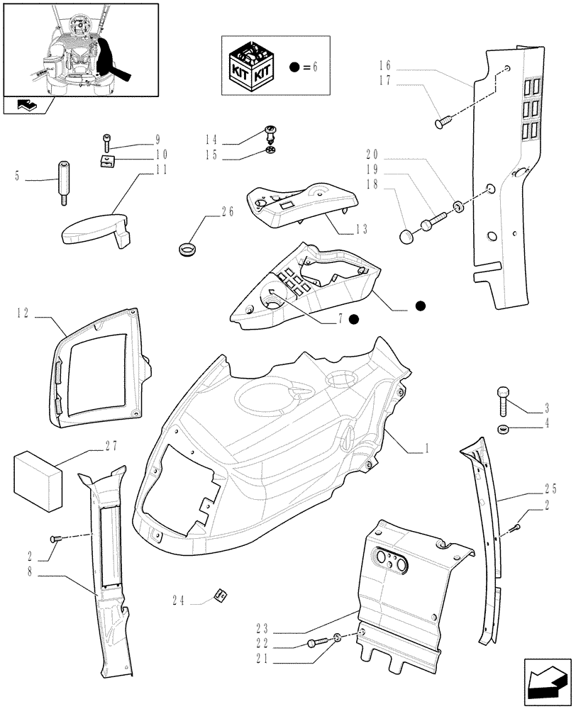 Схема запчастей Case IH PUMA 195 - (1.93.0[02B]) - CONTROLS COVER - D6514 (10) - OPERATORS PLATFORM/CAB