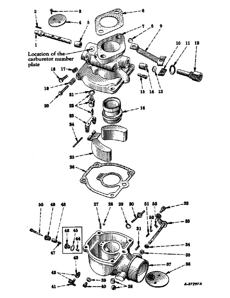 Схема запчастей Case IH 450-SERIES - (043) - CARBURETED ENGINE, CARBURETOR, 1-1/4 INCH UPDRAFT, GASOLINE, DISTILLATE OR KEROSENE (01) - ENGINE