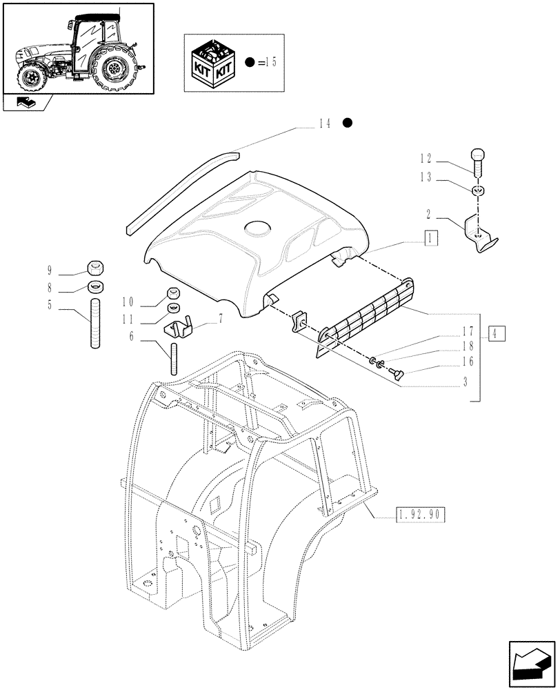 Схема запчастей Case IH FARMALL 95N - (1.92.94[01]) - CAB ROOF (10) - OPERATORS PLATFORM/CAB