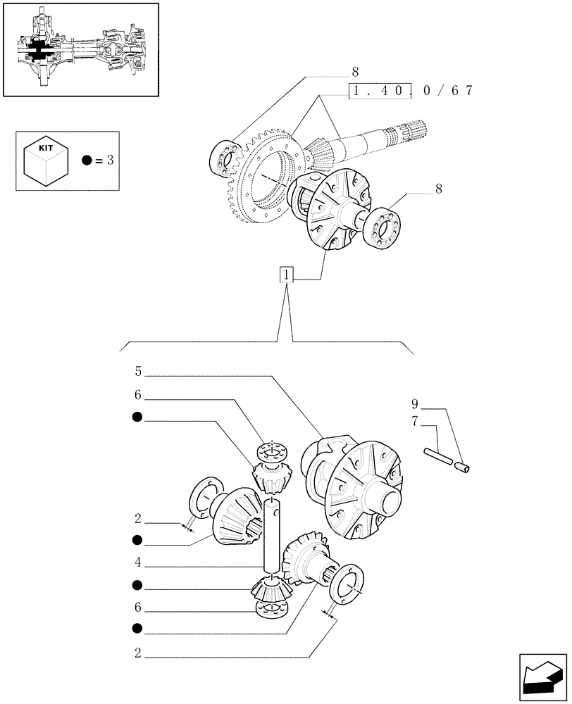 Схема запчастей Case IH JX90U - (1.40.0/75[02]) - (VAR.325) ELECTROHYD. FRONT DIFFENTIAL LOCK 40 KM/H, BRAKES AND MUDGUARDS - BOX AND SIDE PINIONS (04) - FRONT AXLE & STEERING