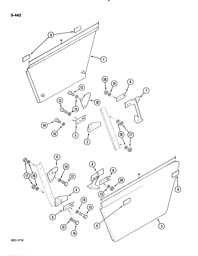 Схема запчастей Case IH 885 - (9-442) - SIDE PANEL REPLACEMENT KITS, PRIOR TO P.I.N. 22045 (09) - CHASSIS/ATTACHMENTS