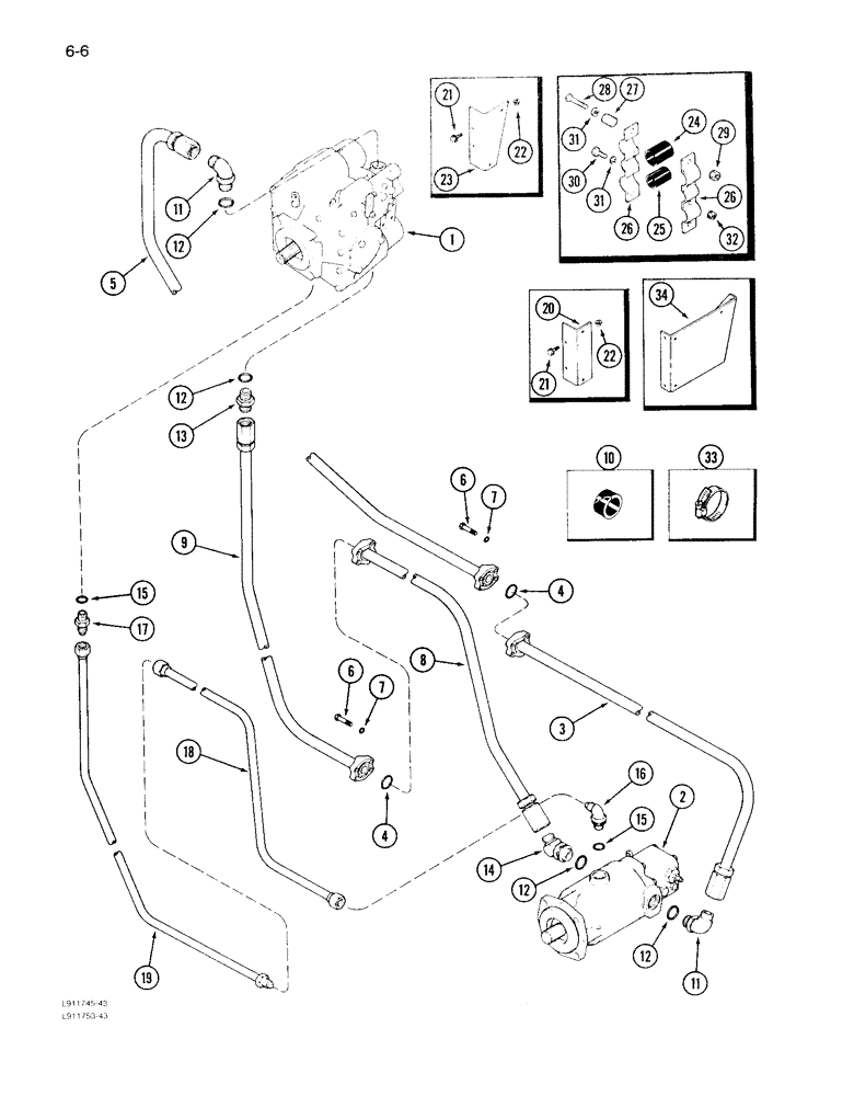 Схема запчастей Case IH 1640 - (6-06) - HYDROSTATIC PUMP AND MOTOR SYSTEM, PRIOR TO SERIAL NO. JJC0097001 (03) - POWER TRAIN