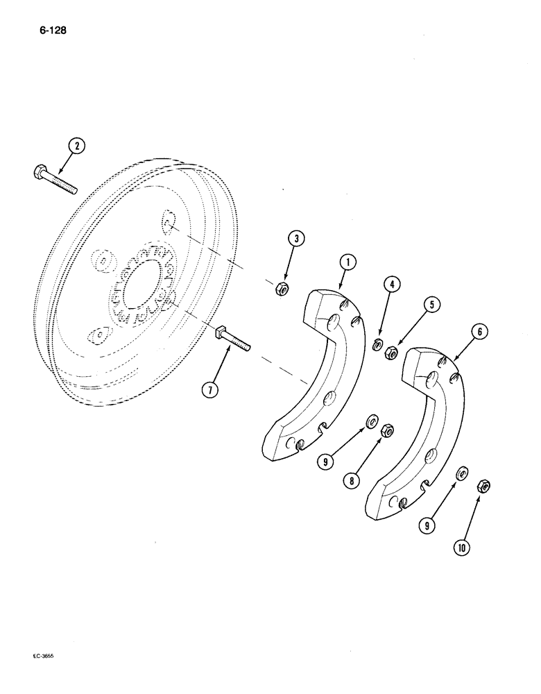 Схема запчастей Case IH 895 - (6-128) - REAR WHEEL WEIGHTS, SPLIT TYPE, BAR TYPE AXLE, 38 OR 42 INCH WHEELS, FIRST POSITION (06) - POWER TRAIN