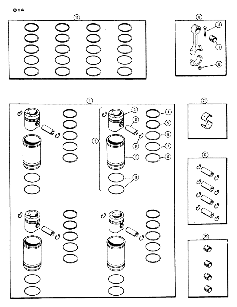 Схема запчастей Case IH 530 - (081A) - PISTON ASSEMBLY AND CONNECTING RODS, 188, DIESEL ENGINE, USED PRIOR TO ENGINE SERIAL NUMBER 2656844 (02) - ENGINE