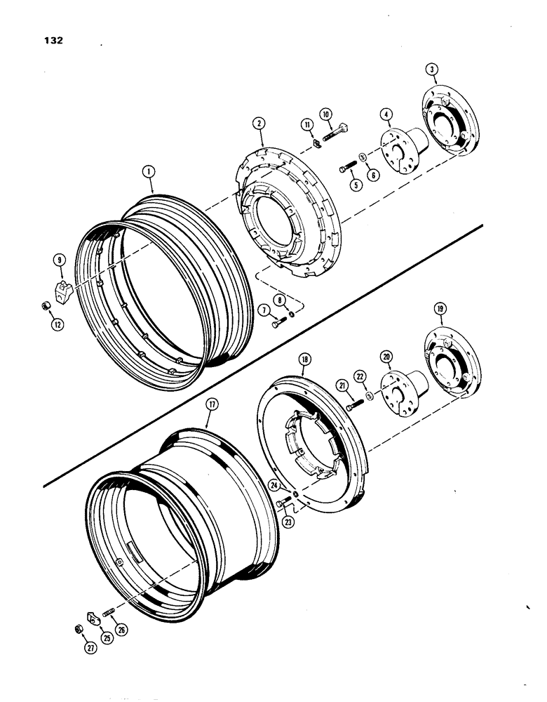 Схема запчастей Case IH 1270 - (132) - REAR WHEELS WITH 34 INCH RIMS, USED WITH 3-1/2 INCH DIAMETER AXLE SHAFT (06) - POWER TRAIN