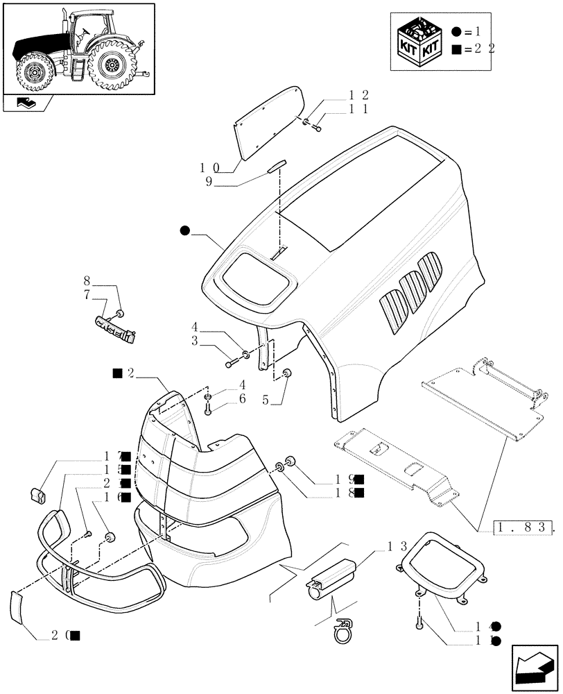 Схема запчастей Case IH PUMA 125 - (1.83.0[01]) - HOOD - HOOD - C6653 (08) - SHEET METAL